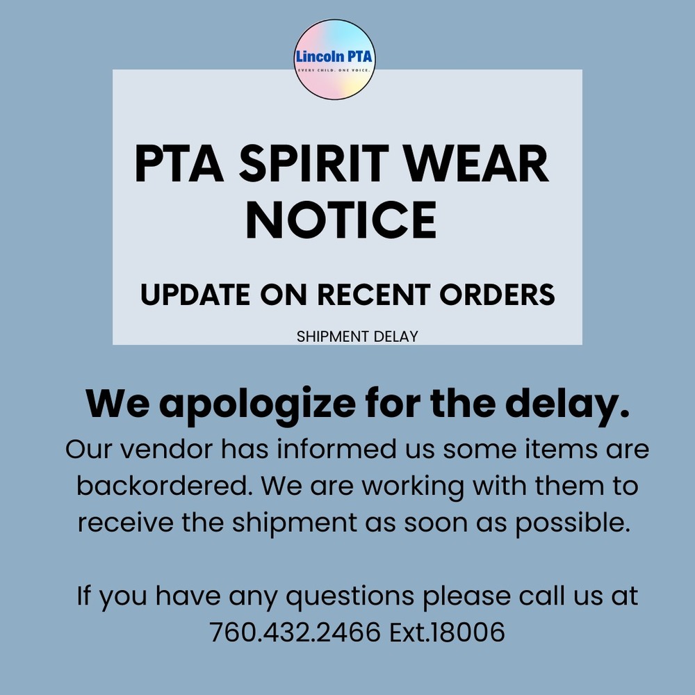 PTA Spiritwear - delivery delayed