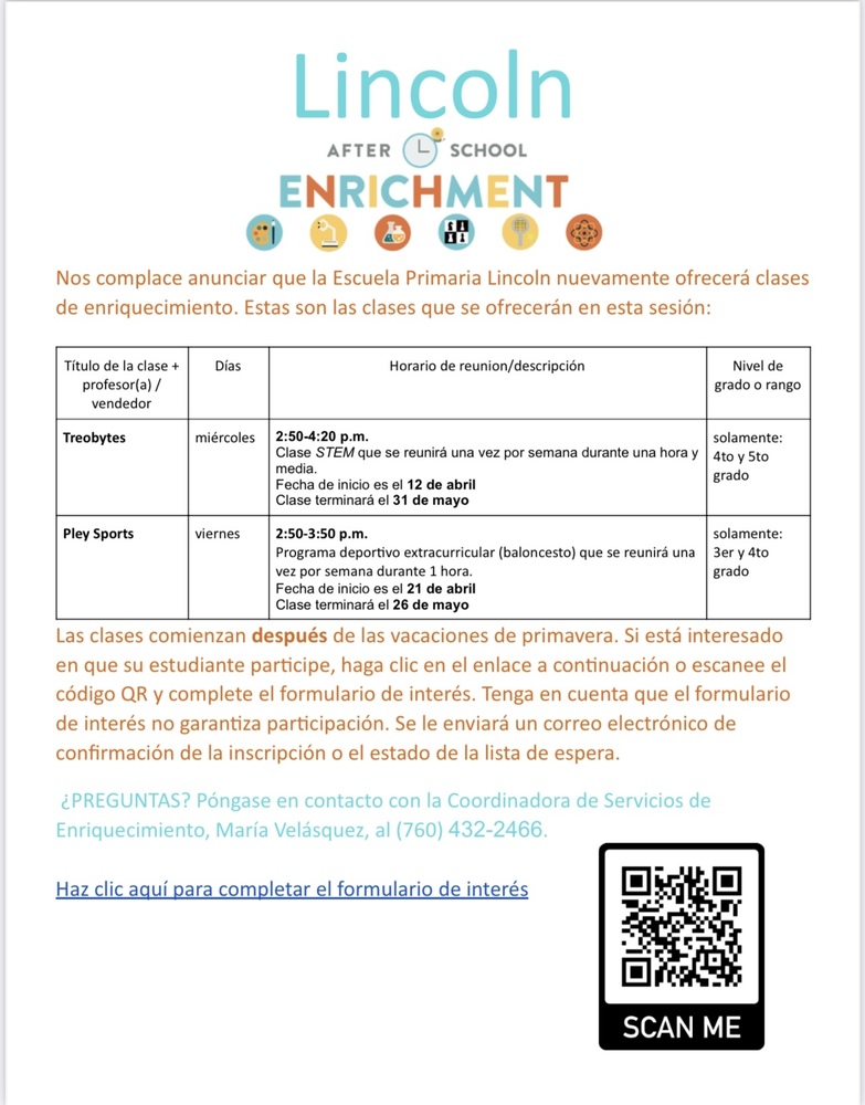 Clases de enriquecimiento despues de escuela