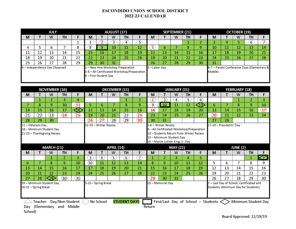 2022 23 Academic School Calendar Conway Academy Of Expeditionary Learning