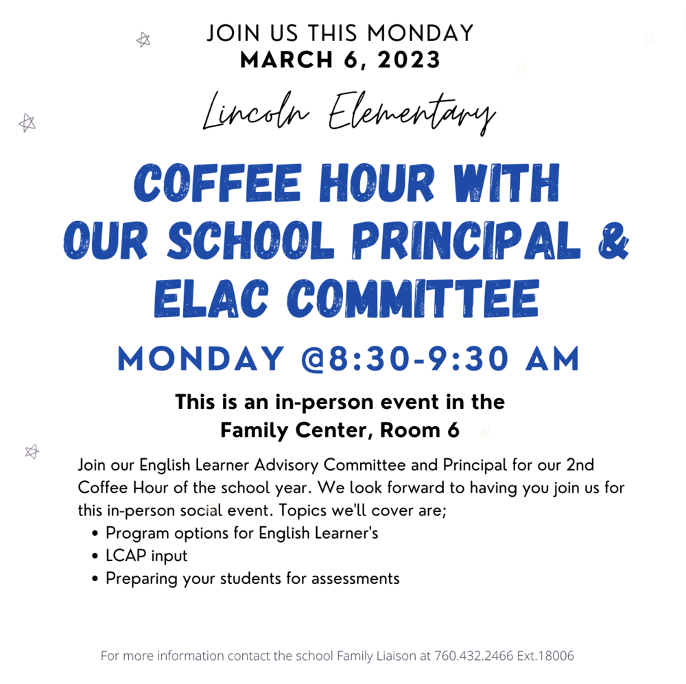 ELAC Meeting  Coffee Hour - in person