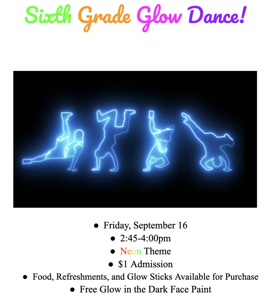 Sixth Grade Glow Dance This Friday! Hidden Valley Middle School