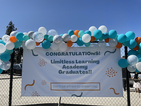 Banner that reads Congratulations Limit Learning Academy Graduates
